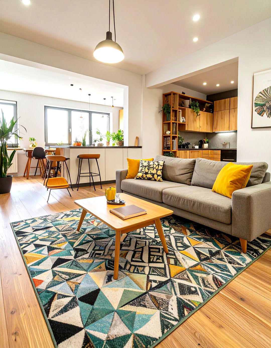 Defining Zones with Area Rugs - 30 very small open plan kitchen living room ideas