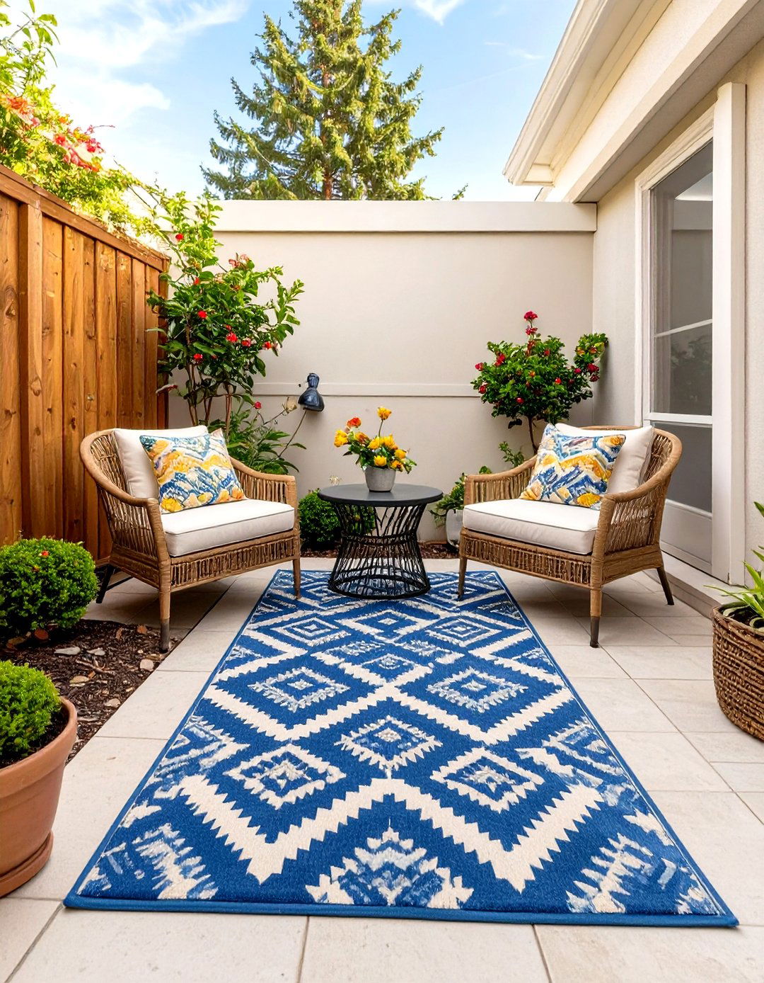 Defining the Space with an Outdoor Rug - 30 small backyard patio ideas