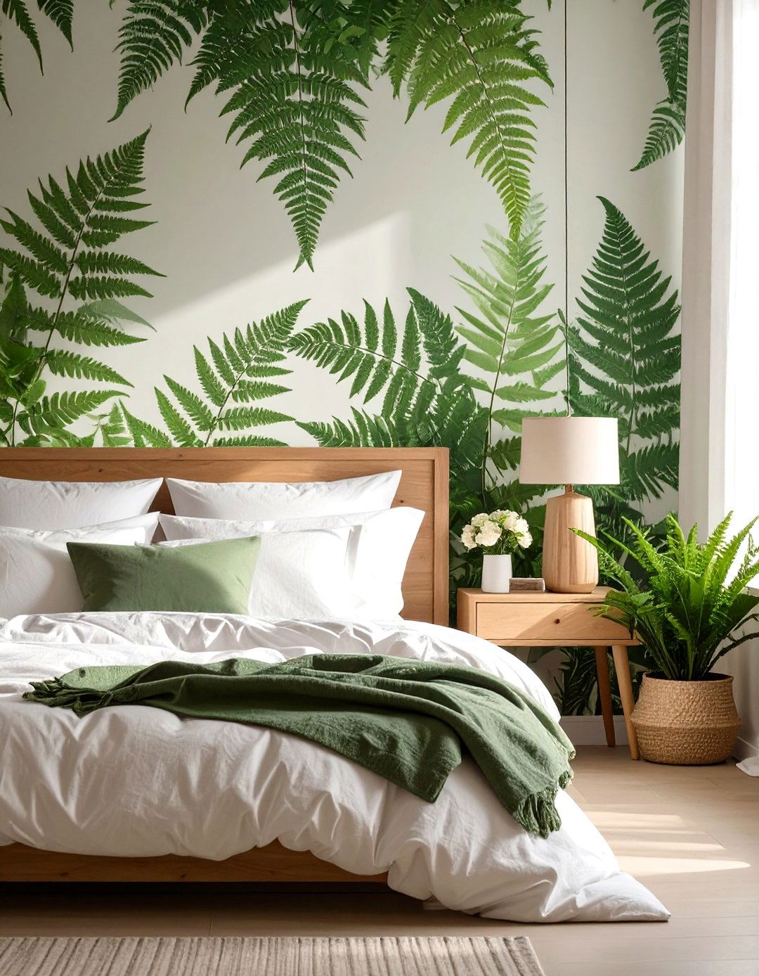 Delicate Fern Print Bedroom - 30 classy bedroom wallpaper designs