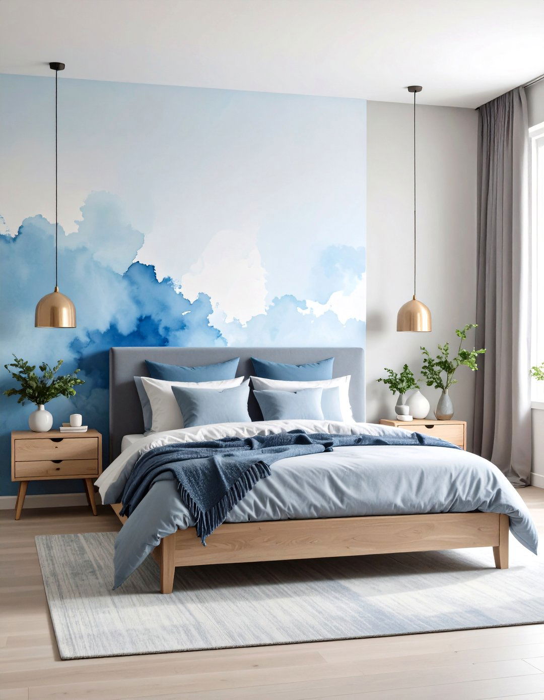 Delicate Watercolor Wash Bedroom - 30 accent wall bedroom ideas