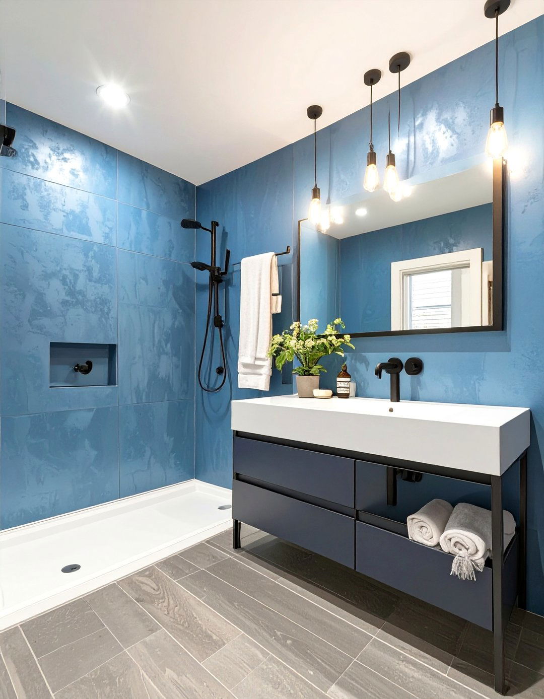 Denim Blue Textured Bathroom - 30 blue bathroom ideas