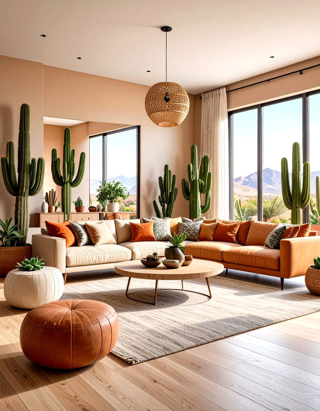 Desert Modern Living Room with Cacti and Succulents - 30 living room indoor plants decoration ideas
