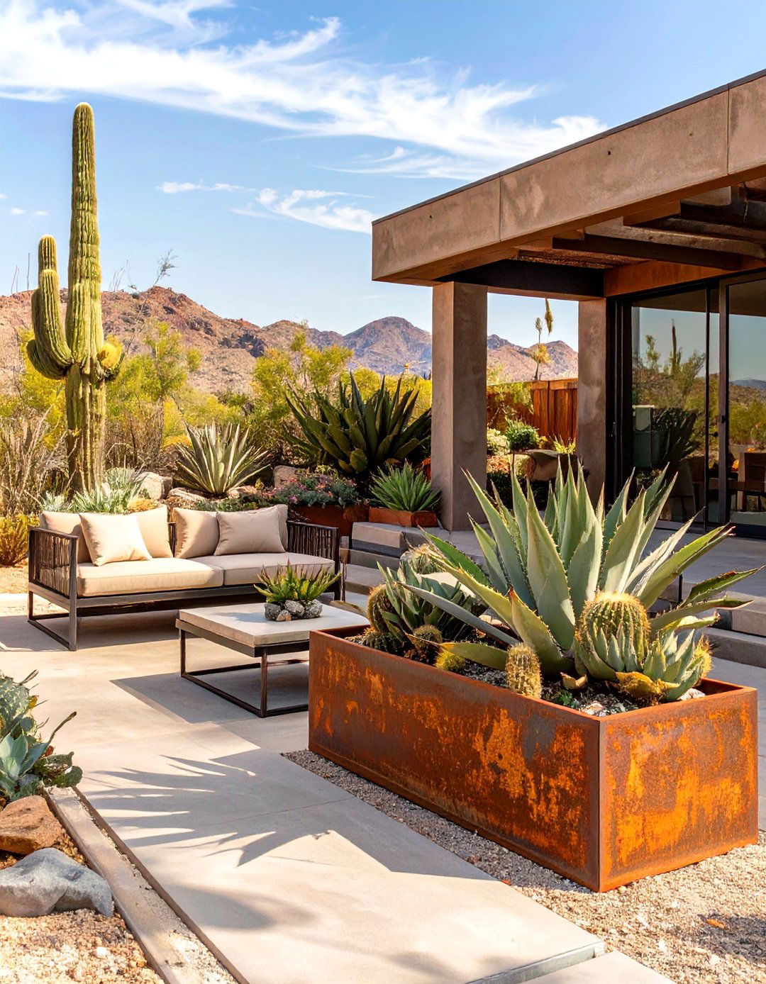 Desert Modernism Patio with Cacti and Metal - 30 outdoor patio design pictures ideas