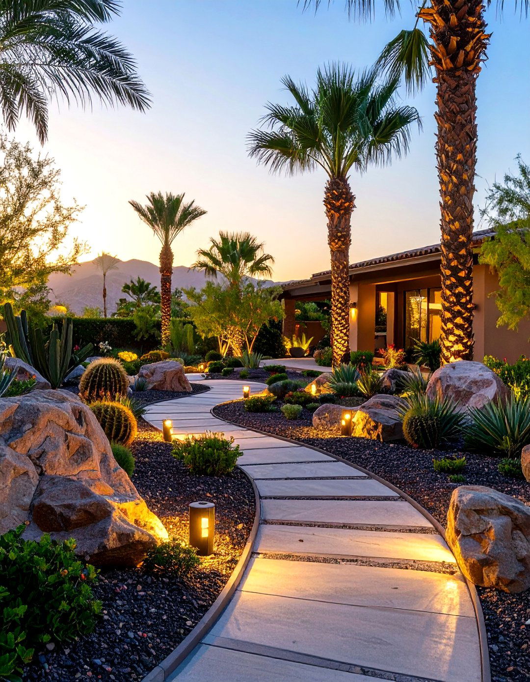 Desert Oasis Front Yard Palm Tree Design - 30 front yard palm tree landscape design ideas