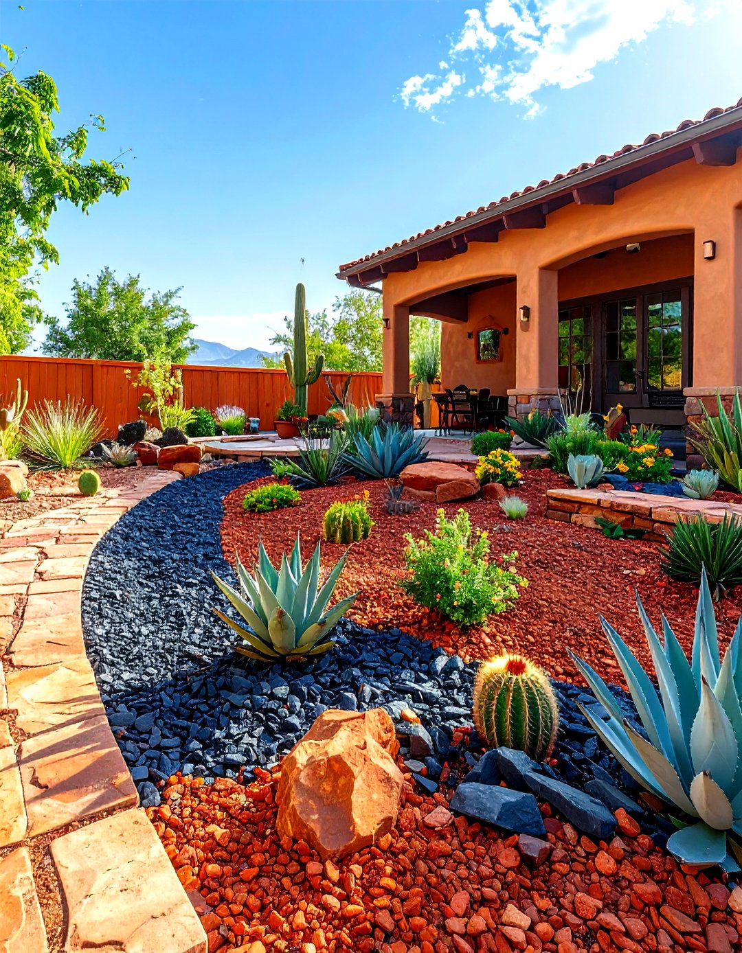 Desert Oasis with Colorful Gravel - 30 gravel landscaping ideas