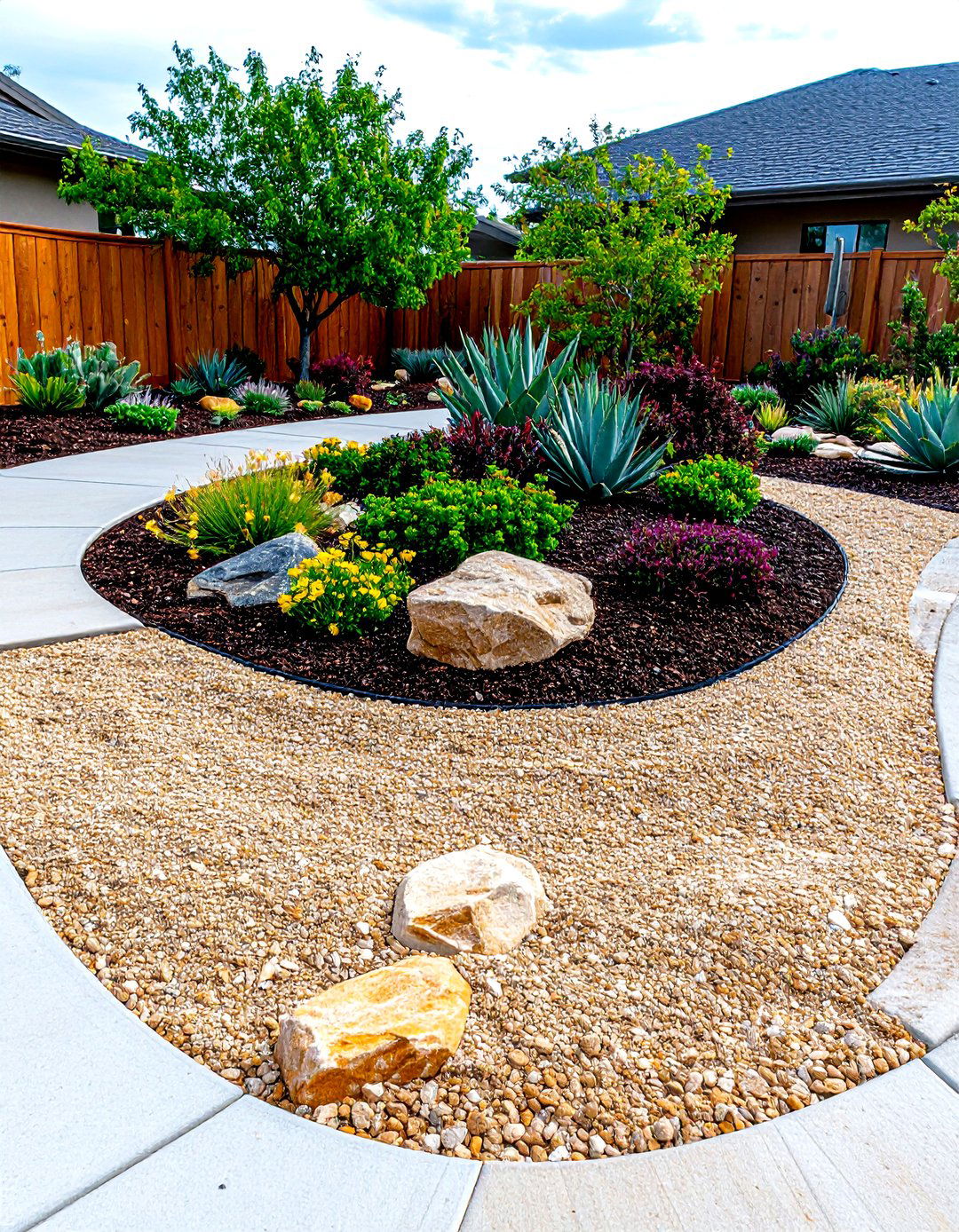 Desert Zen Half Circle Driveway - 30 front yard half circle driveway designs