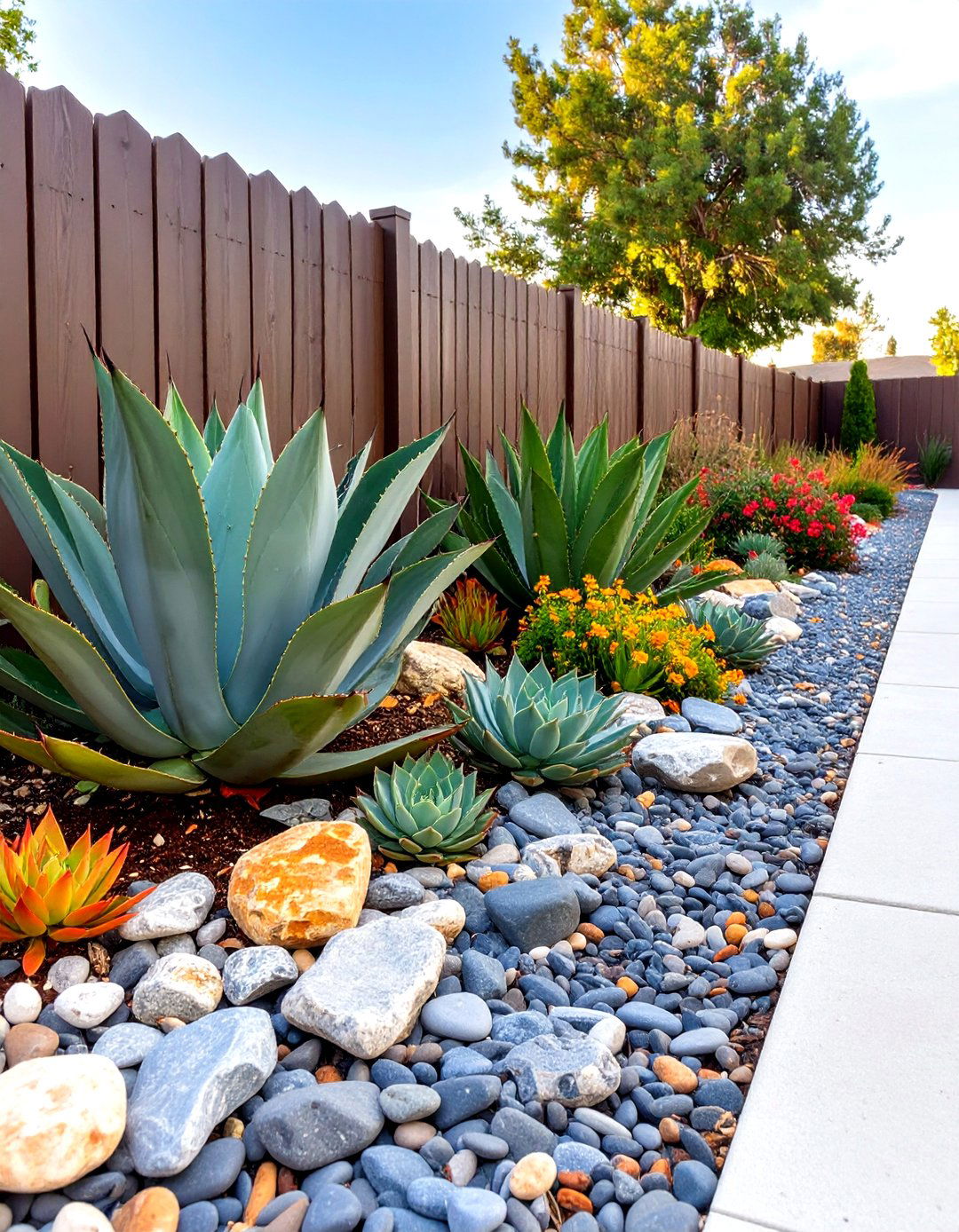 Designing a Succulent and River Rock Fence Line Garden - 30 simple fence line landscaping ideas