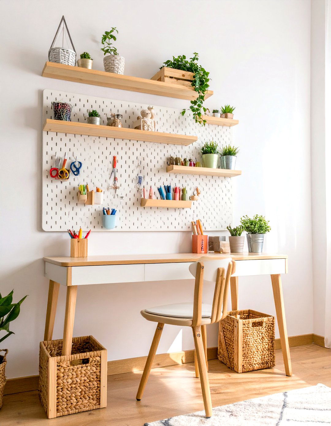 Desk Area with a Pegboard Organizer - 30 room decor ideas for girls