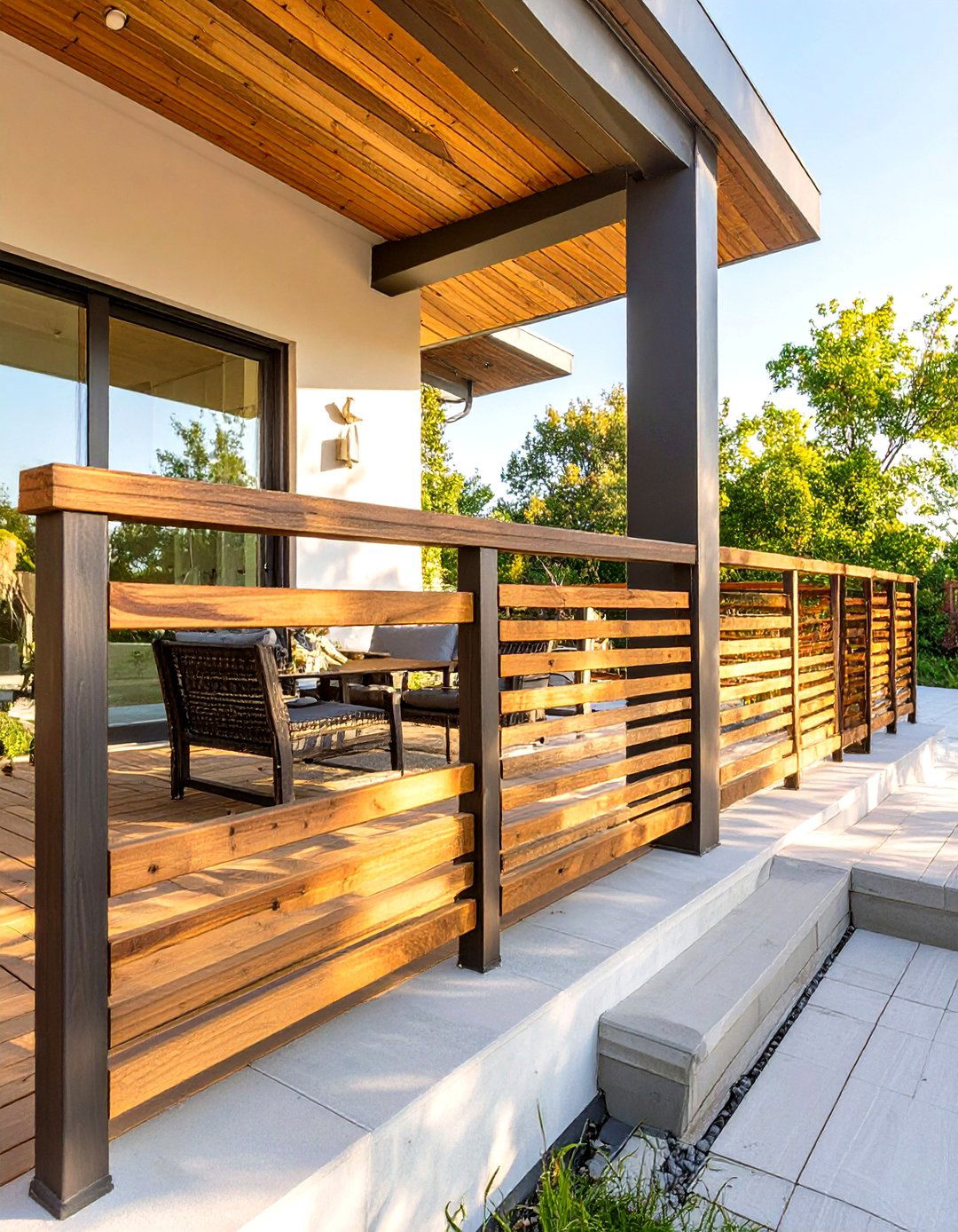 Diagonal Slat Wood Deck Railing - 30 wood deck railing ideas