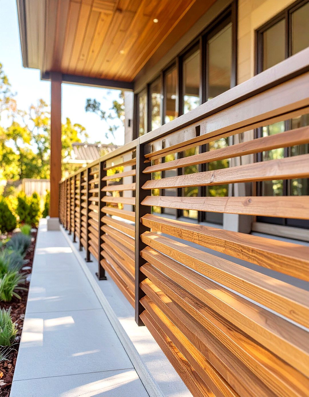 Diagonal Slat Wood Front Porch Railing - 30 wood front porch railing ideas