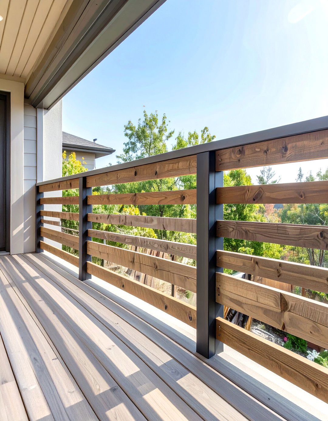 Diagonal Wood Slat Deck Railing - 30 wood cheap deck railing ideas