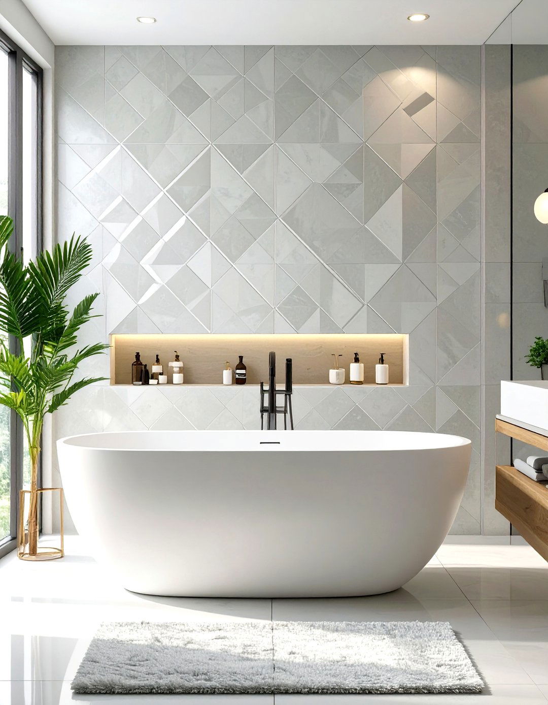 Diamond Pattern Accent Wall - 30 tile ideas for bathroom