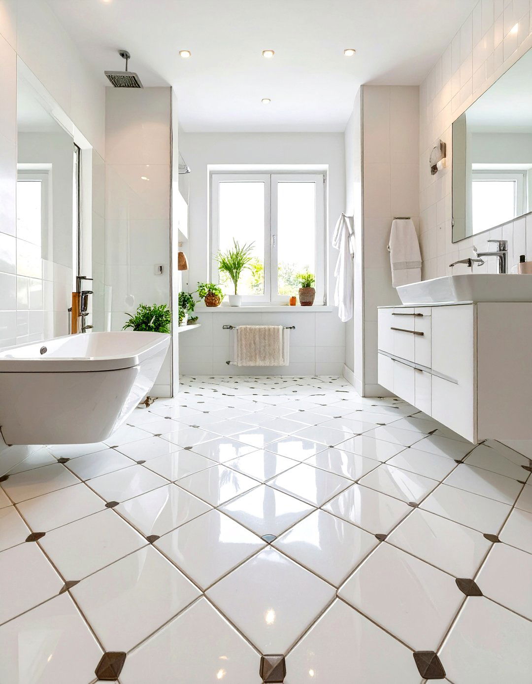 Diamond Pattern Floor Tiles - 30 washroom and bathroom tiles design ideas