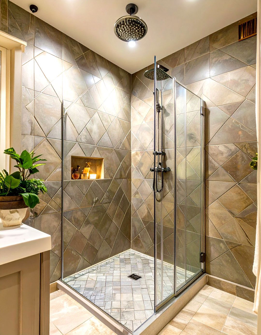 Diamond Pattern Tile Layout - 30 tiled shower ideas