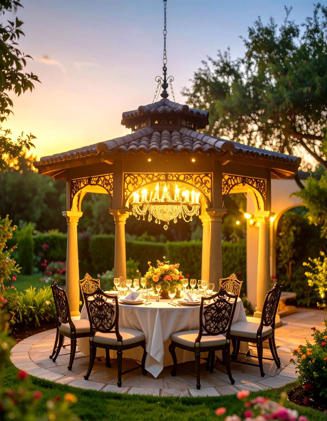 Dining Focused Pavilion with Chandelier - 30 outdoor pavilion ideas