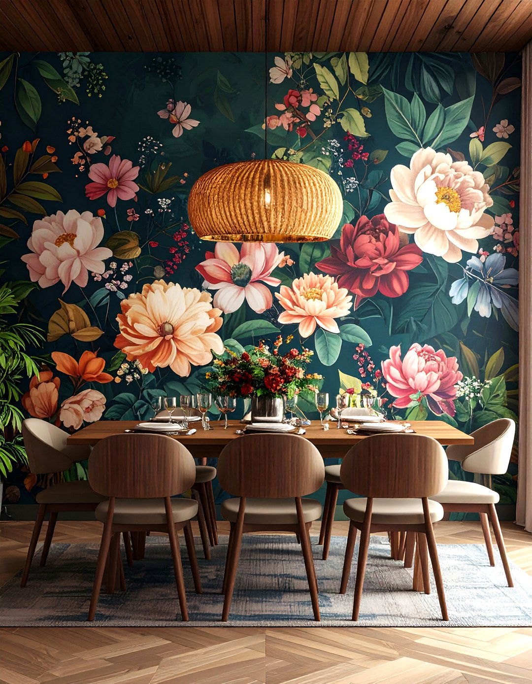 Dining Room Floral Mural Wallpaper - 30 ai accent wall design ideas
