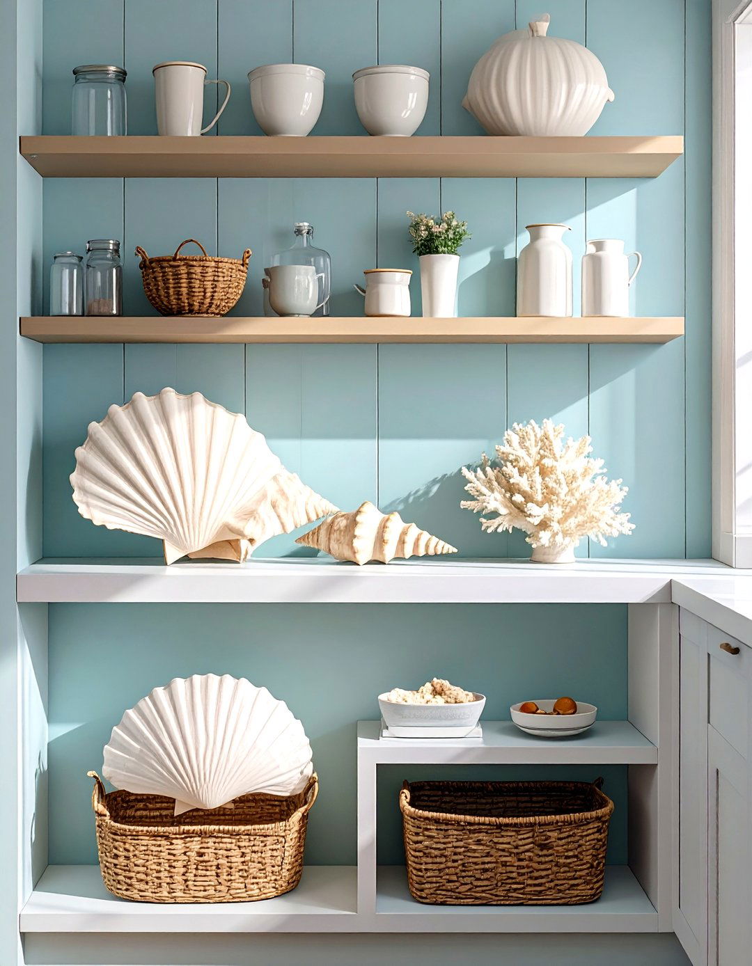 Displaying Seashells and Coral Decor - 30 small coastal kitchen ideas