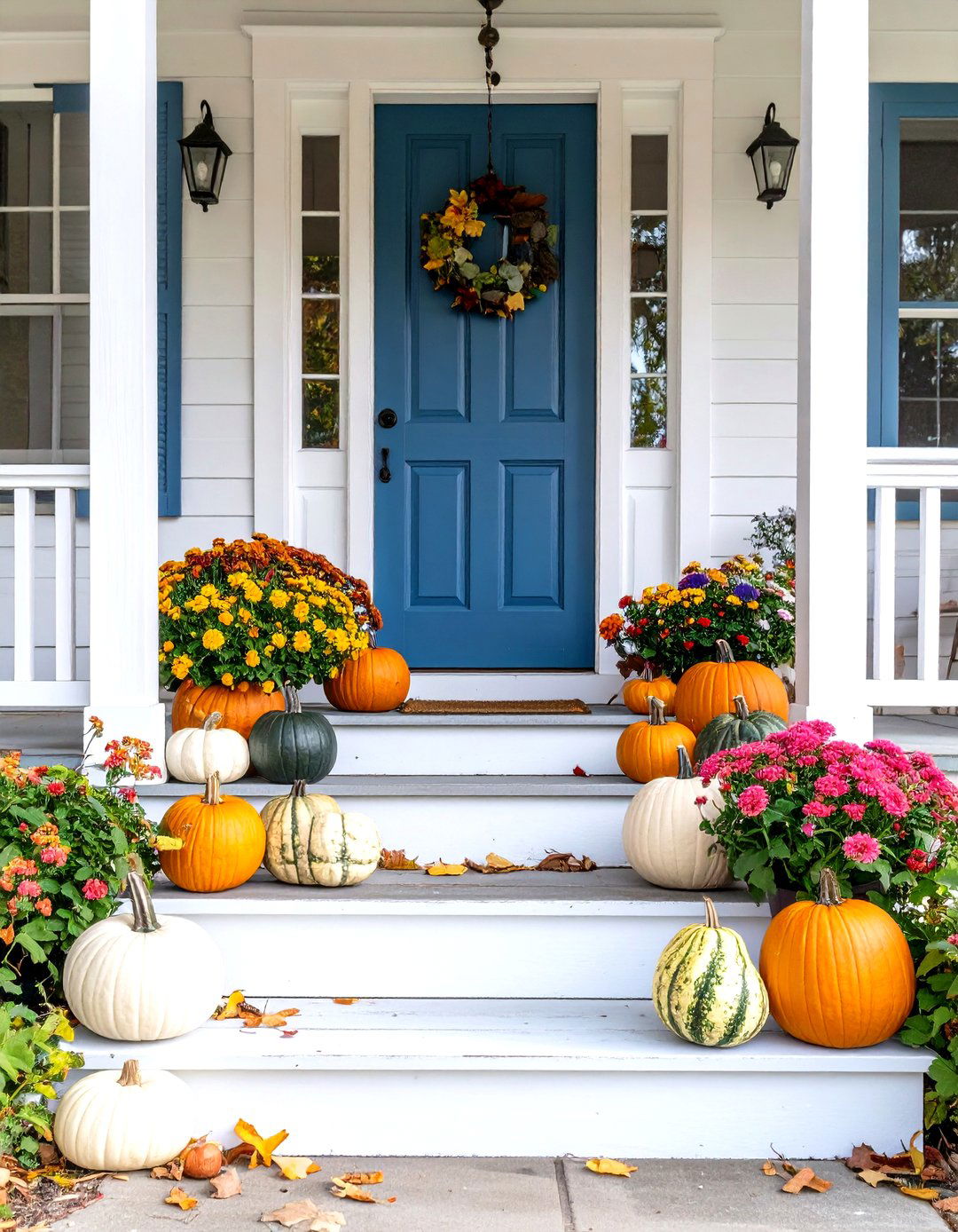 Displaying Seasonal Gourds and Pumpkins - 30 rustic front porch decorating ideas