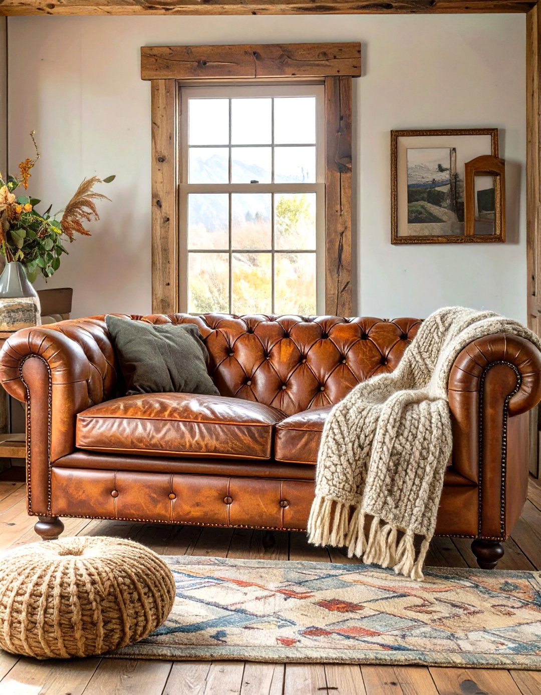 Distressed Leather Chesterfield Sofa - 30 western living room ideas