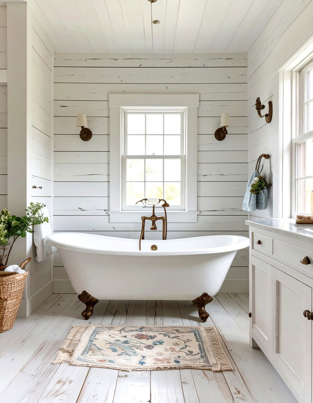 Distressed White Shiplap Bathroom - 30 shiplap bathroom ideas