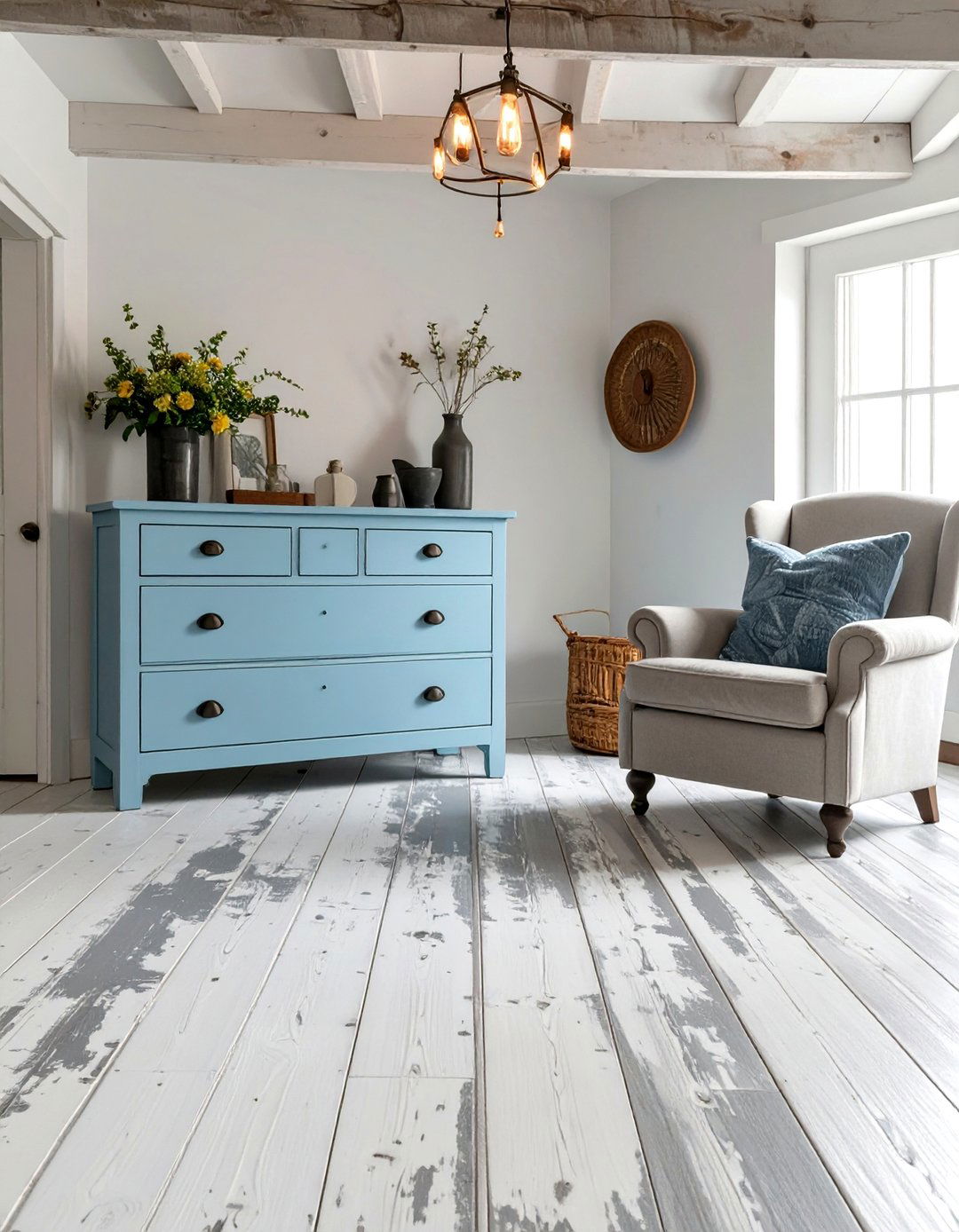 Distressed and Weathered Floor Finish - 30 basement floor paint ideas