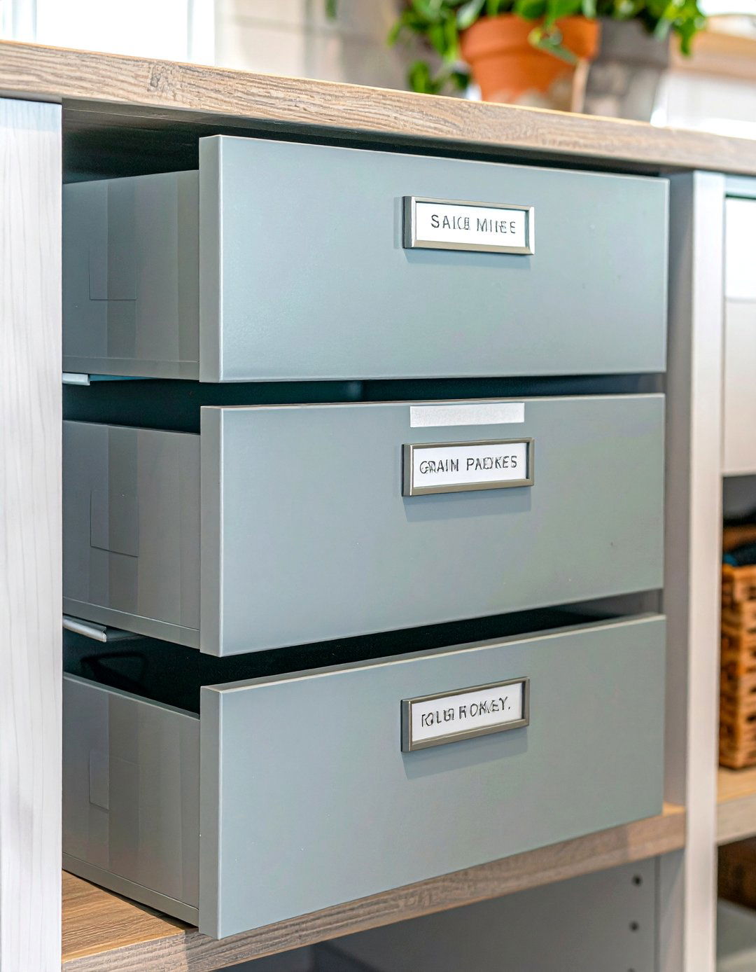Document Boxes for Packet Organization - 30 pantry organizer ideas