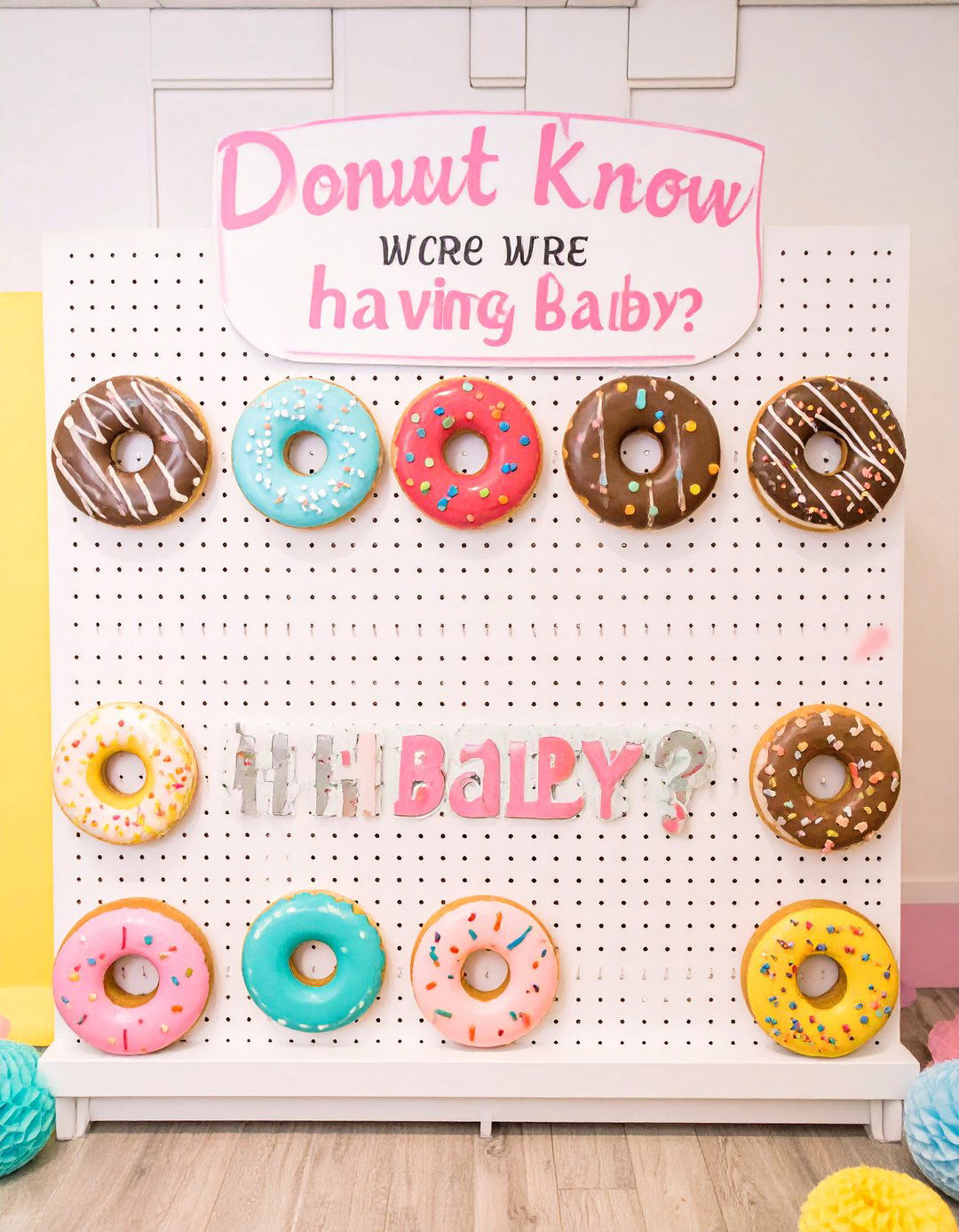 Donut Wall of Sweetness - 30 baby shower backdrop ideas