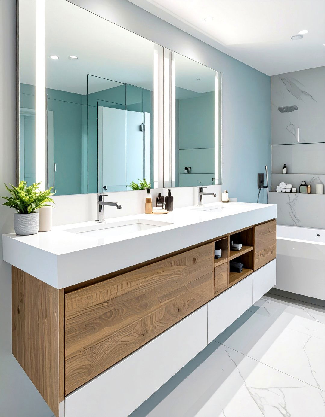 Double Height Vanity for a Multi Level Counter - 30 vanity ideas