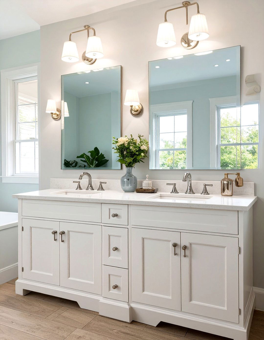 Double Vanity with Central Tower - 30 master bathroom double sink vanity ideas