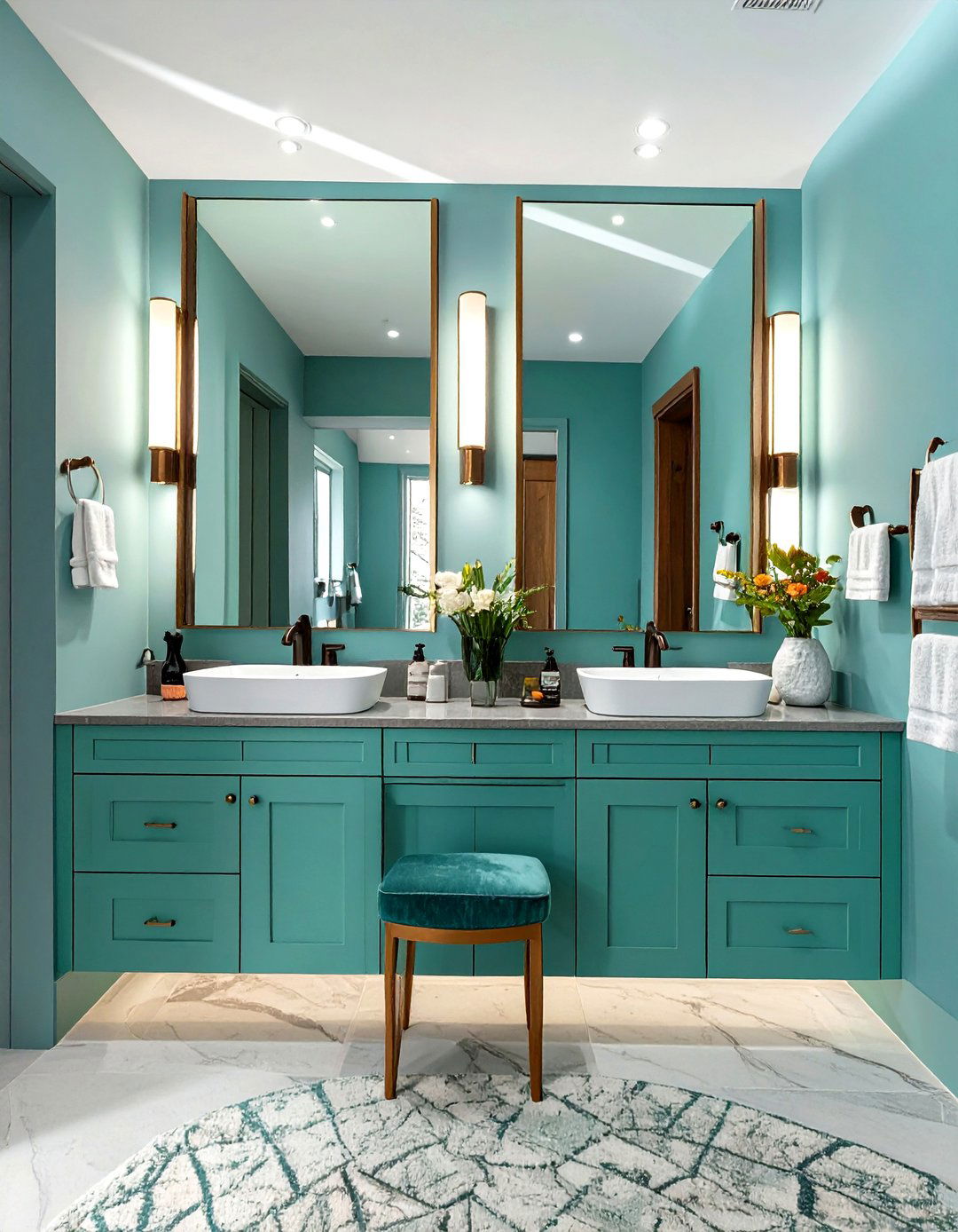 Double Vanity with Makeup Counter - 30 master bathroom double sink vanity ideas