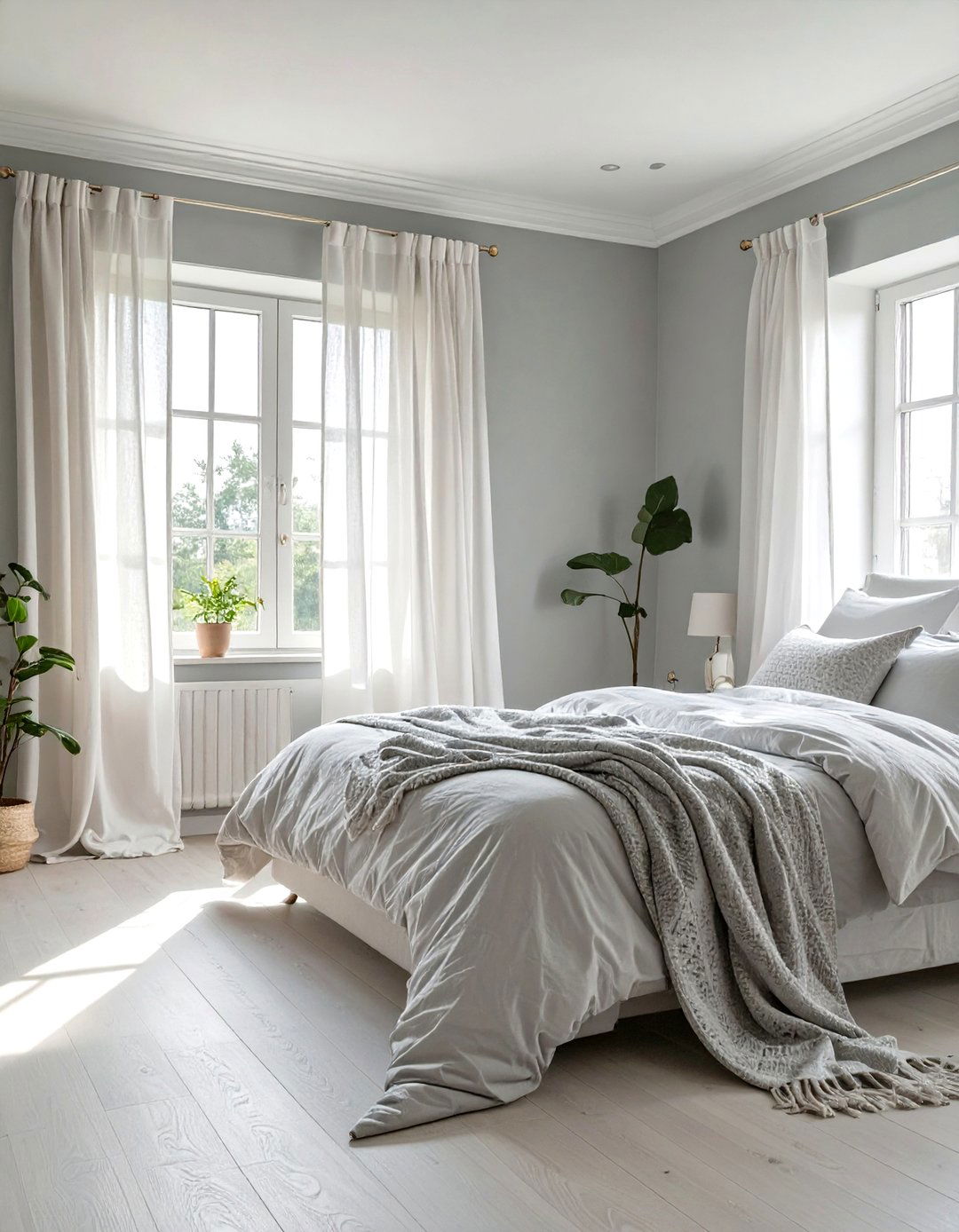 Dove Grey Bedroom with Sheer Curtains - 30 simple grey bedroom ideas