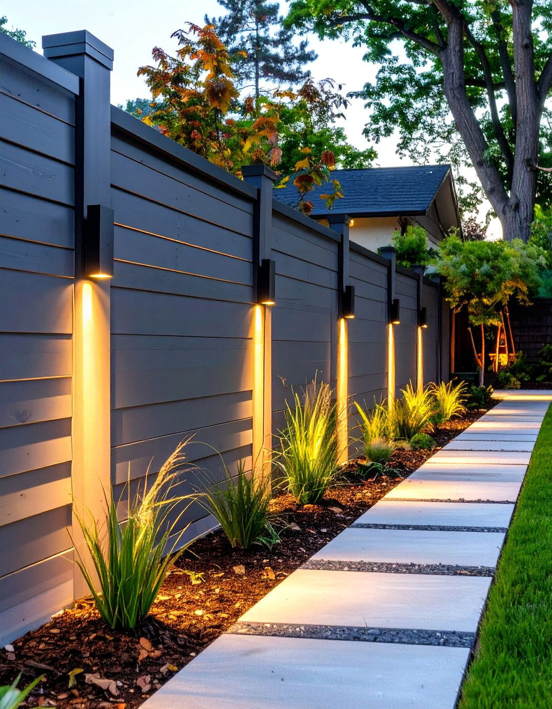 Downlighting from Fence Posts or Rails - 30 outdoor fence lighting ideas