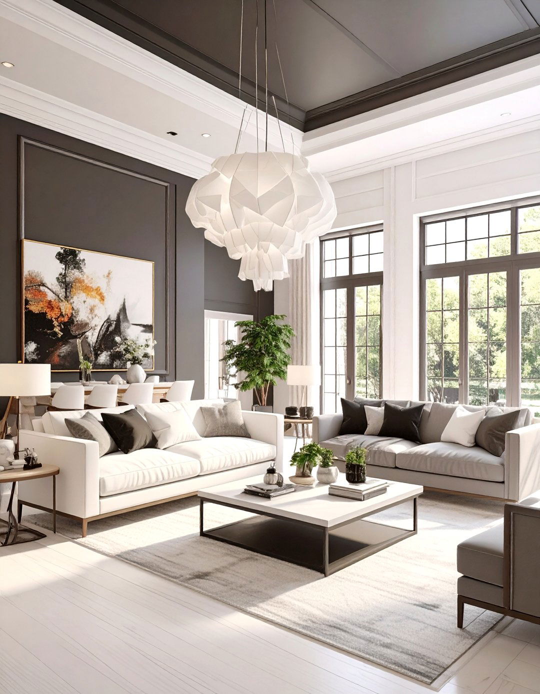 Dramatic Black Ceiling in a White Room - 30 black and white interior design ideas