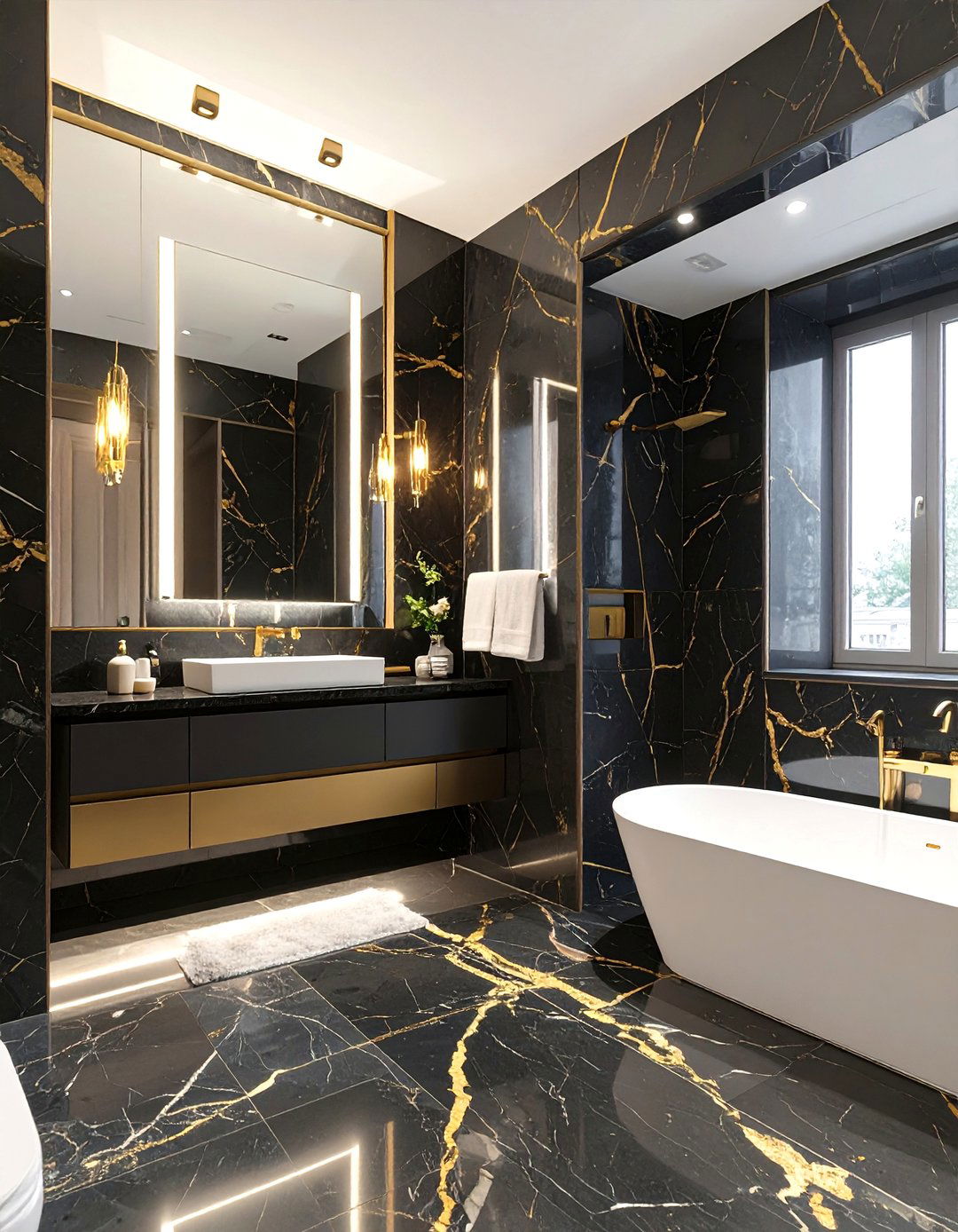 Dramatic Black Marble Bathroom Walls - 30 bathroom wall tile ideas