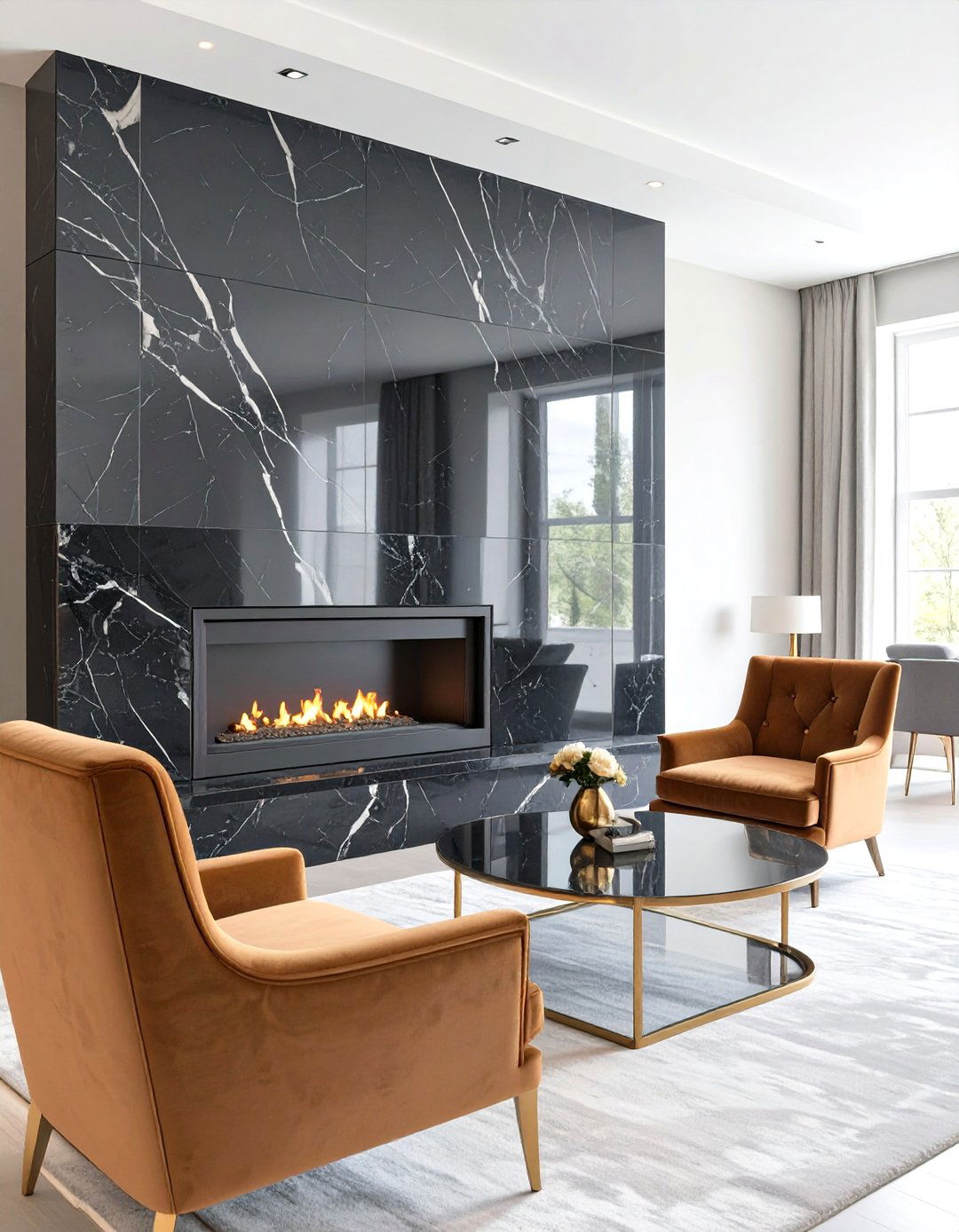 Dramatic Black Marble Fireplace - 30 modern fireplace accent wall ideas