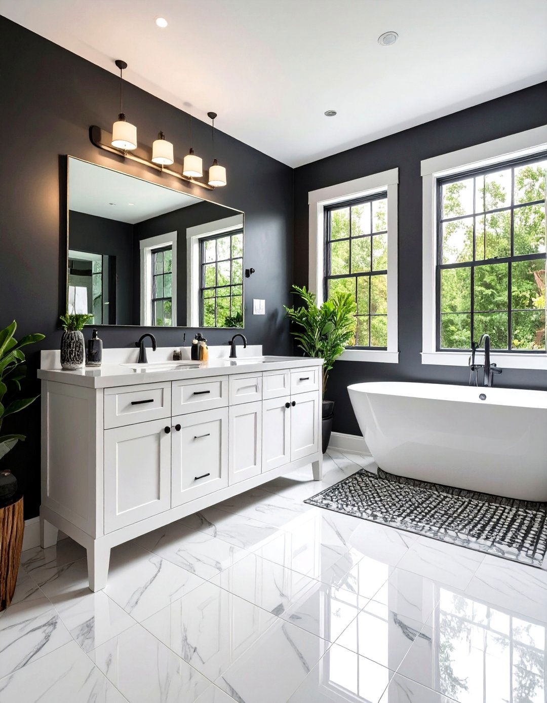 Dramatic Black and White Powder Bathroom - 30 powder bathroom ideas