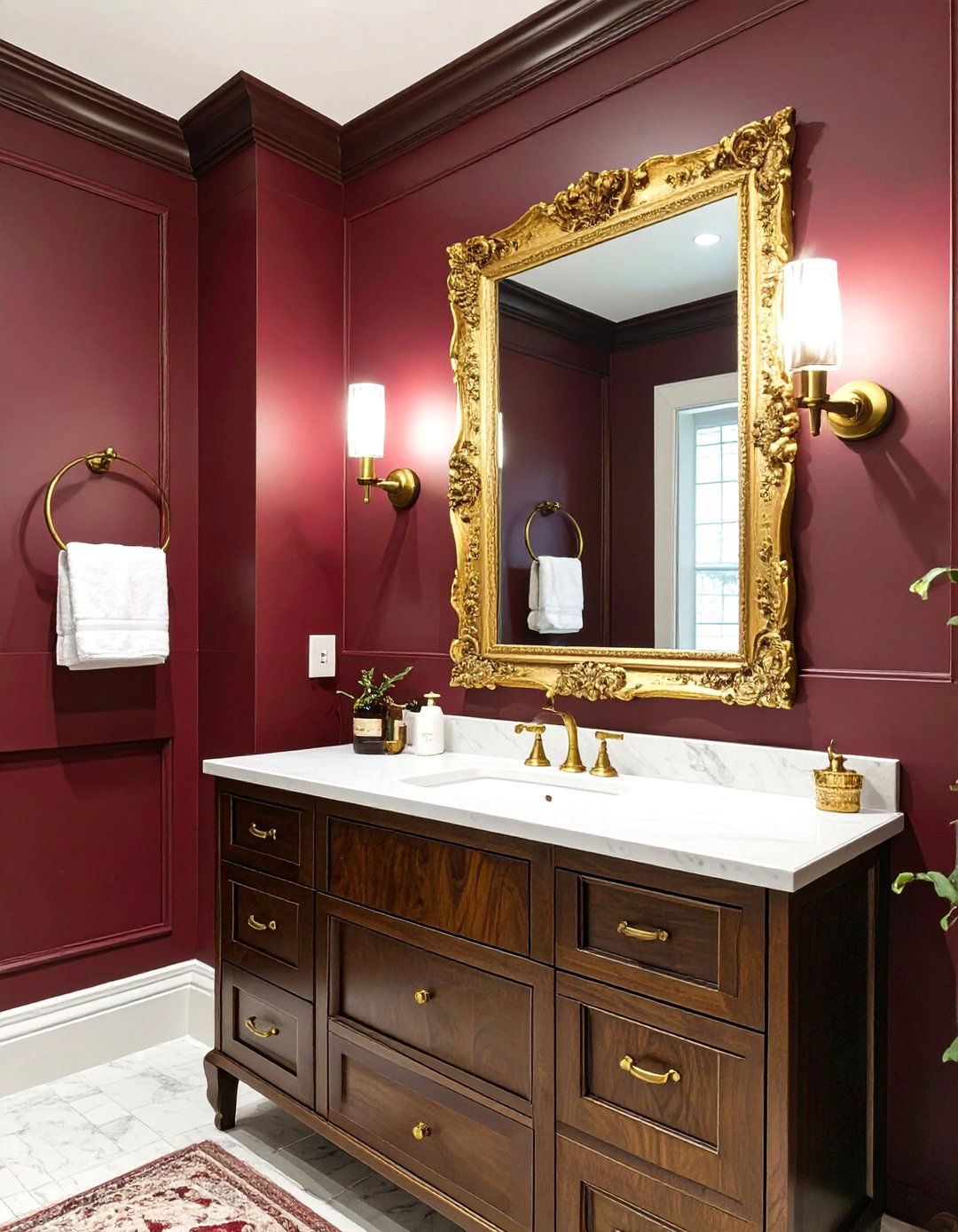 Dramatic Burgundy Bathroom - 30 bathroom paint color ideas