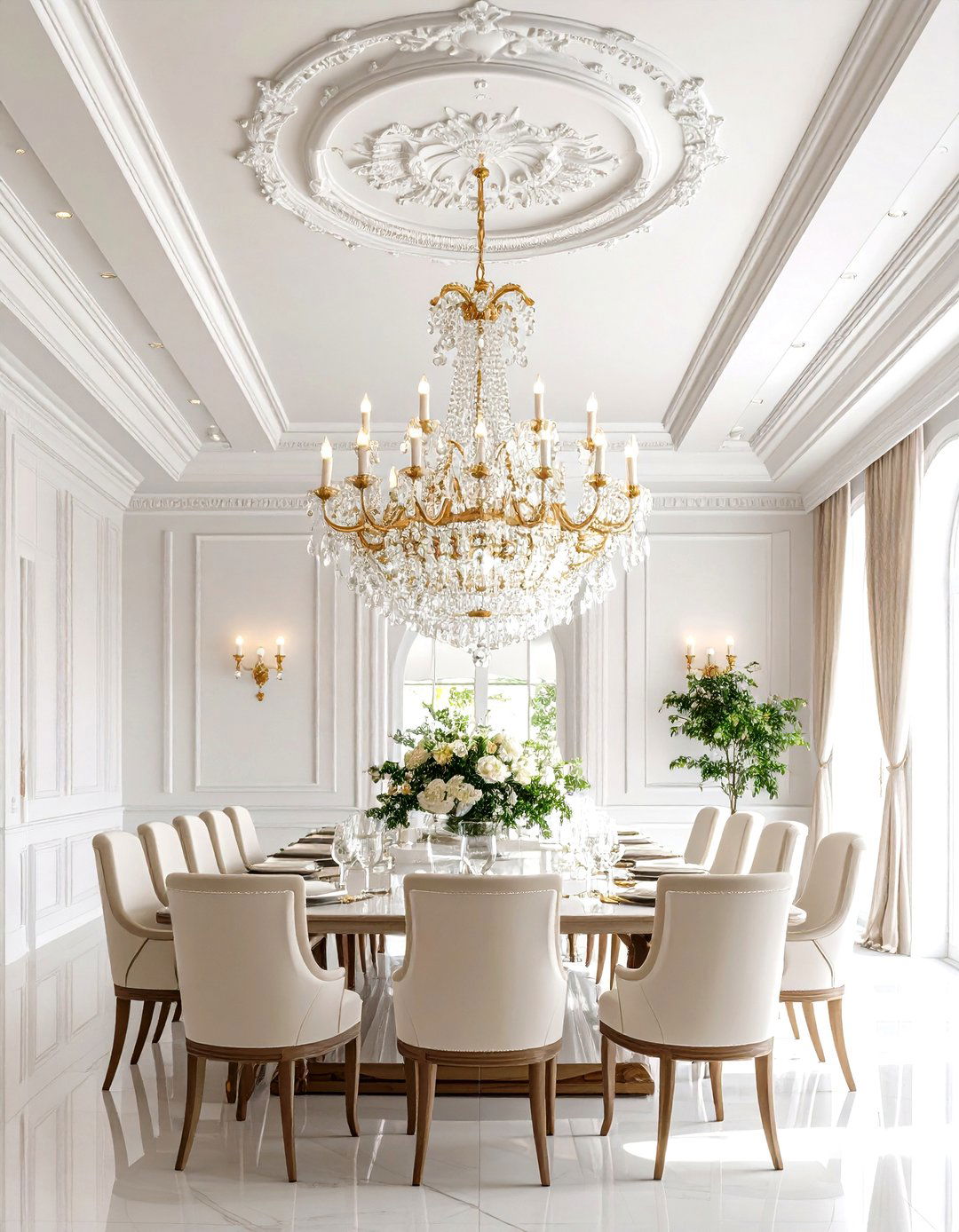 Dramatic Ceiling Medallion and Chandelier - 30 emphasis interior design ideas