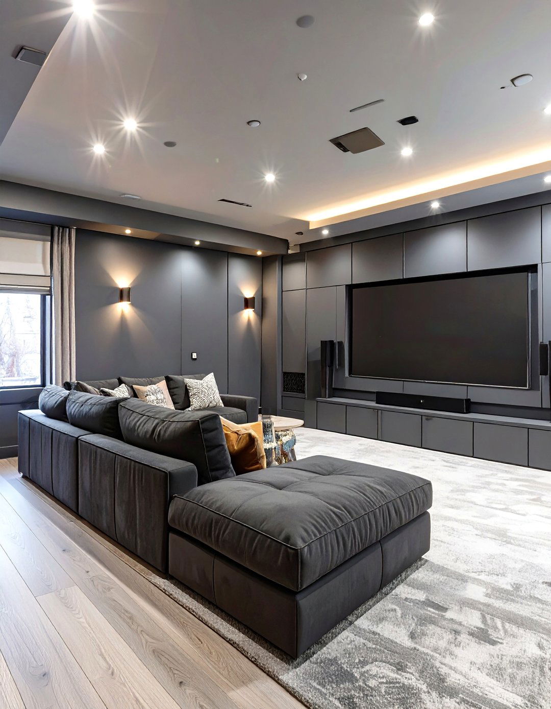 Dramatic Charcoal Gray Media Room - 30 basement color ideas