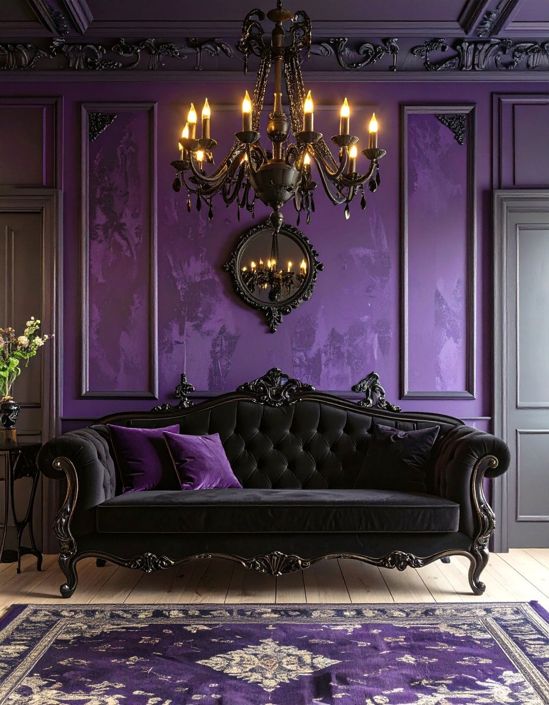 Dramatic Gothic Living Room - 30 black couch living room ideas
