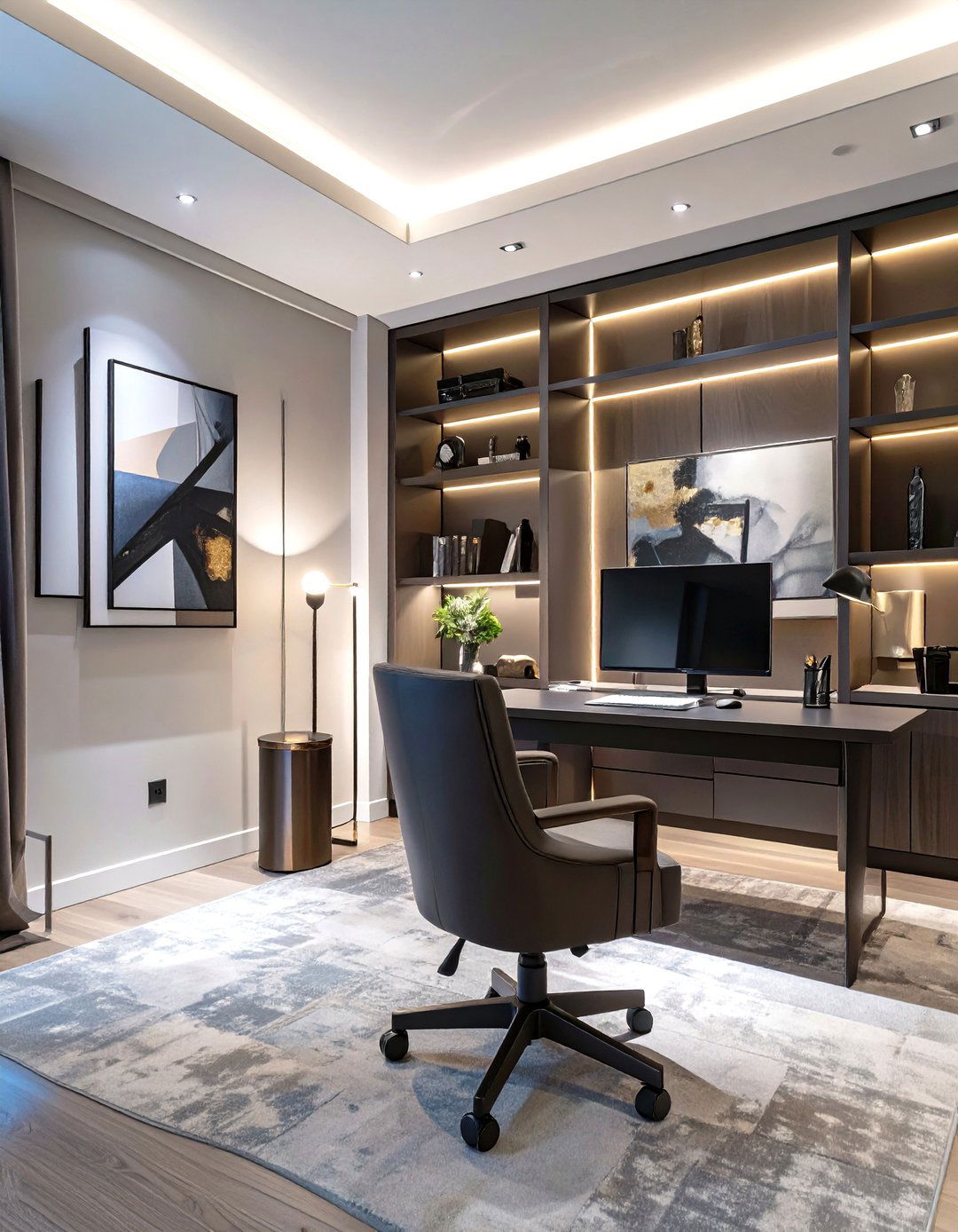 Dramatic Uplighting with Floor Canisters - 30 home office lighting ideas