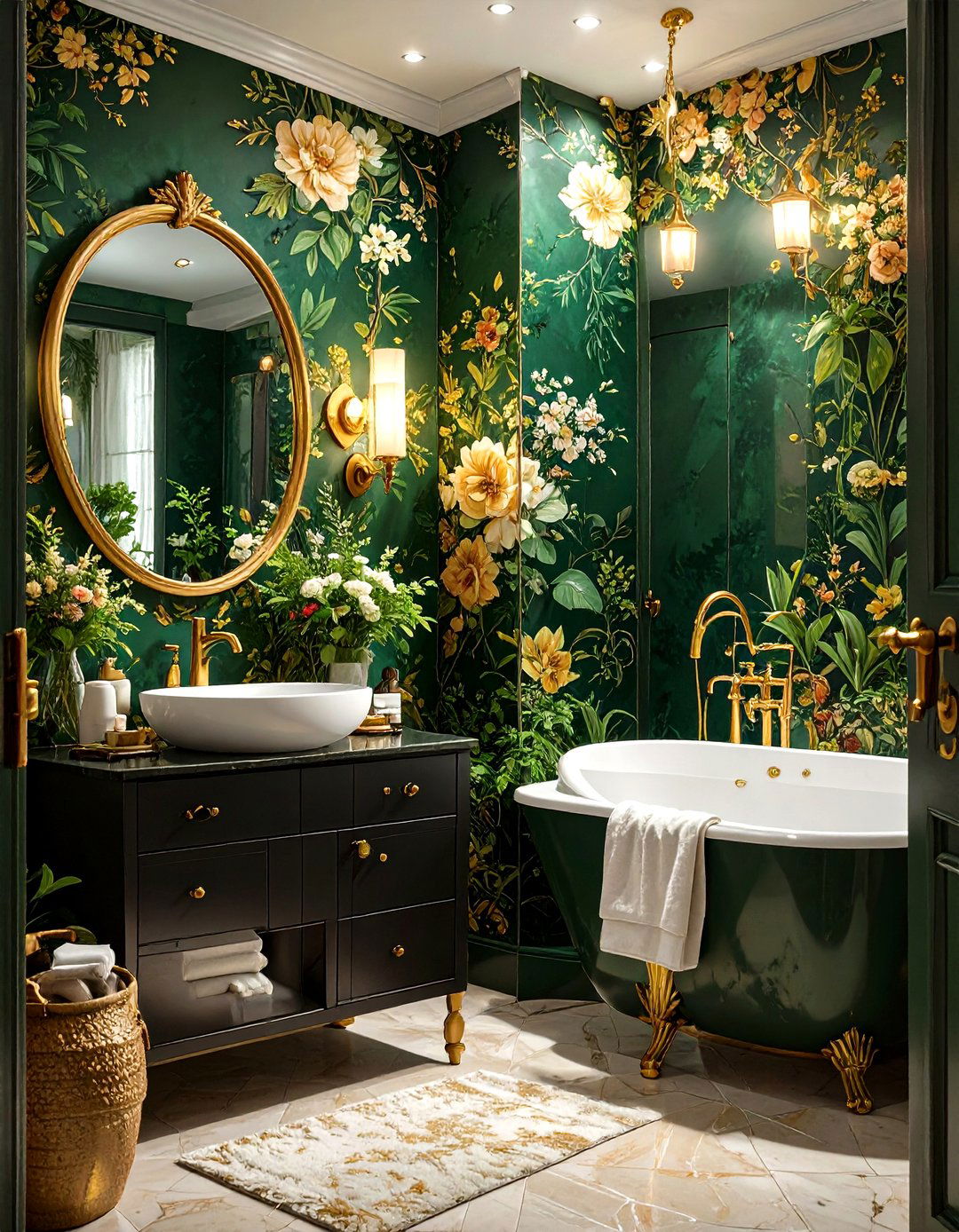 Dramatic Wallpaper on a Single Accent Wall - 30 small half bathroom ideas