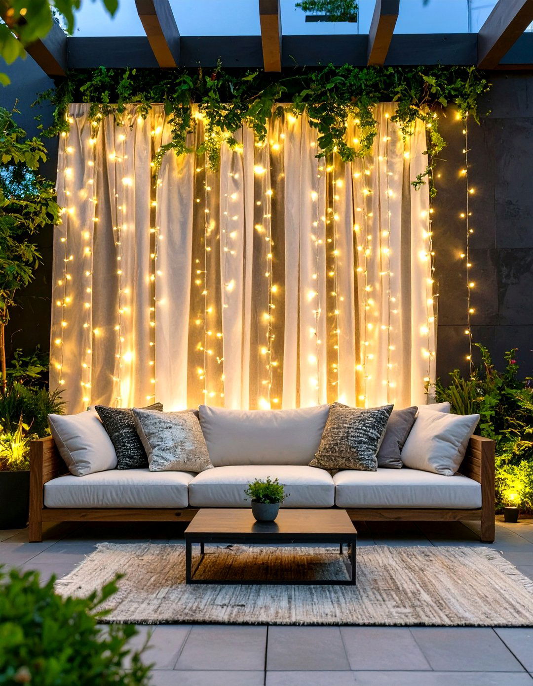 Draped Curtain or Waterfall Lights - 30 outdoor patio lighting ideas