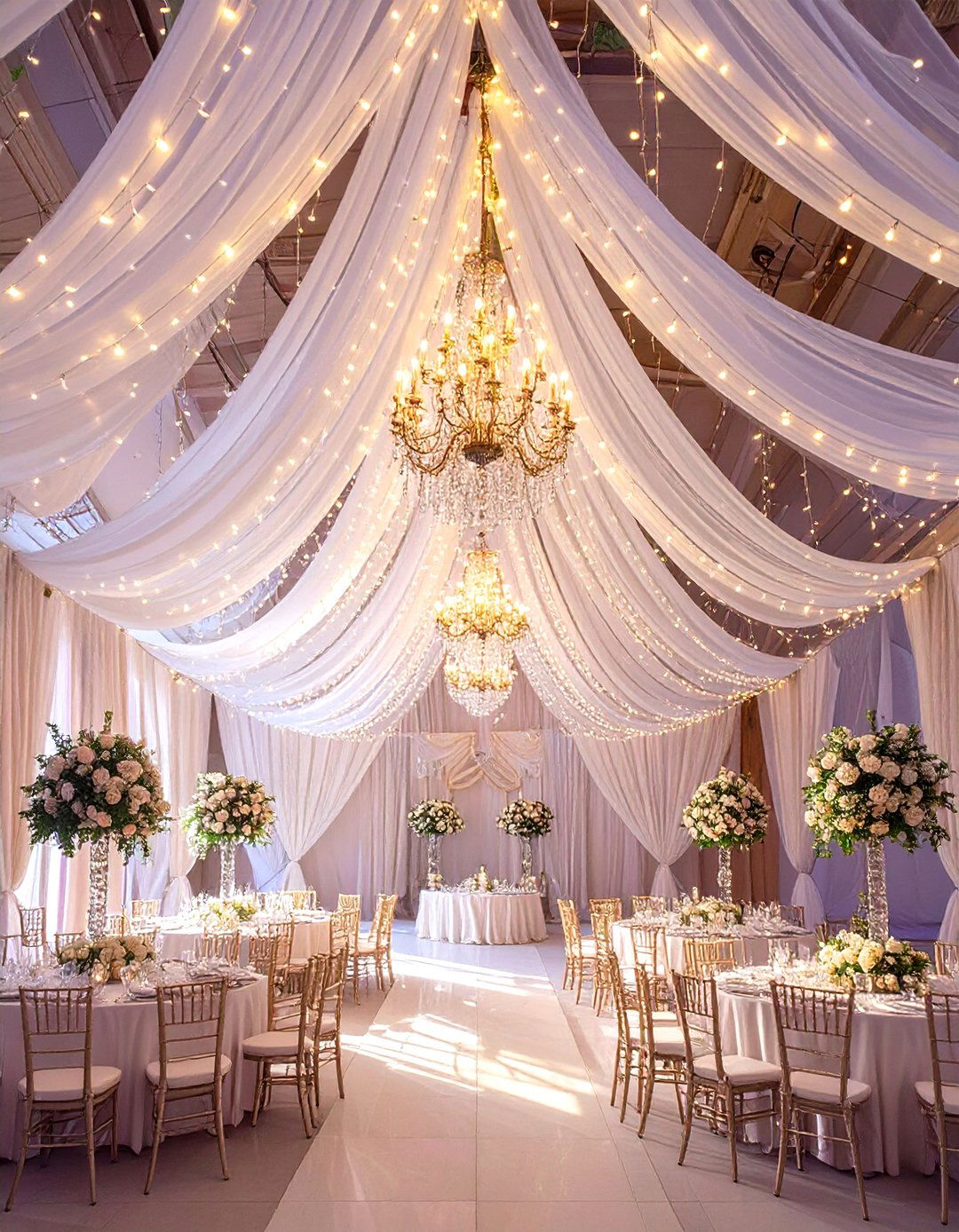Draped Fabric Ceiling Canopy - 30 wedding shower decor ideas