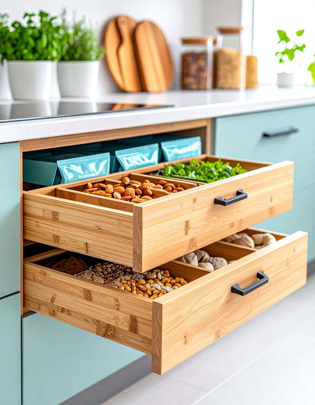Drawer Divider Pantry System - 30 pantry ideas for small kitchen