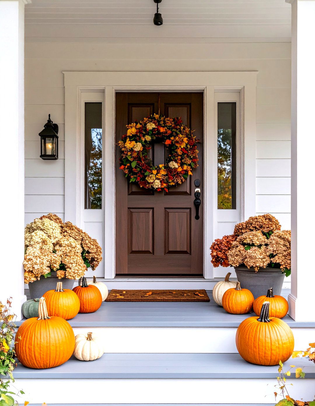 Dried Hydrangea Fall Porch - 30 fall porch ideas