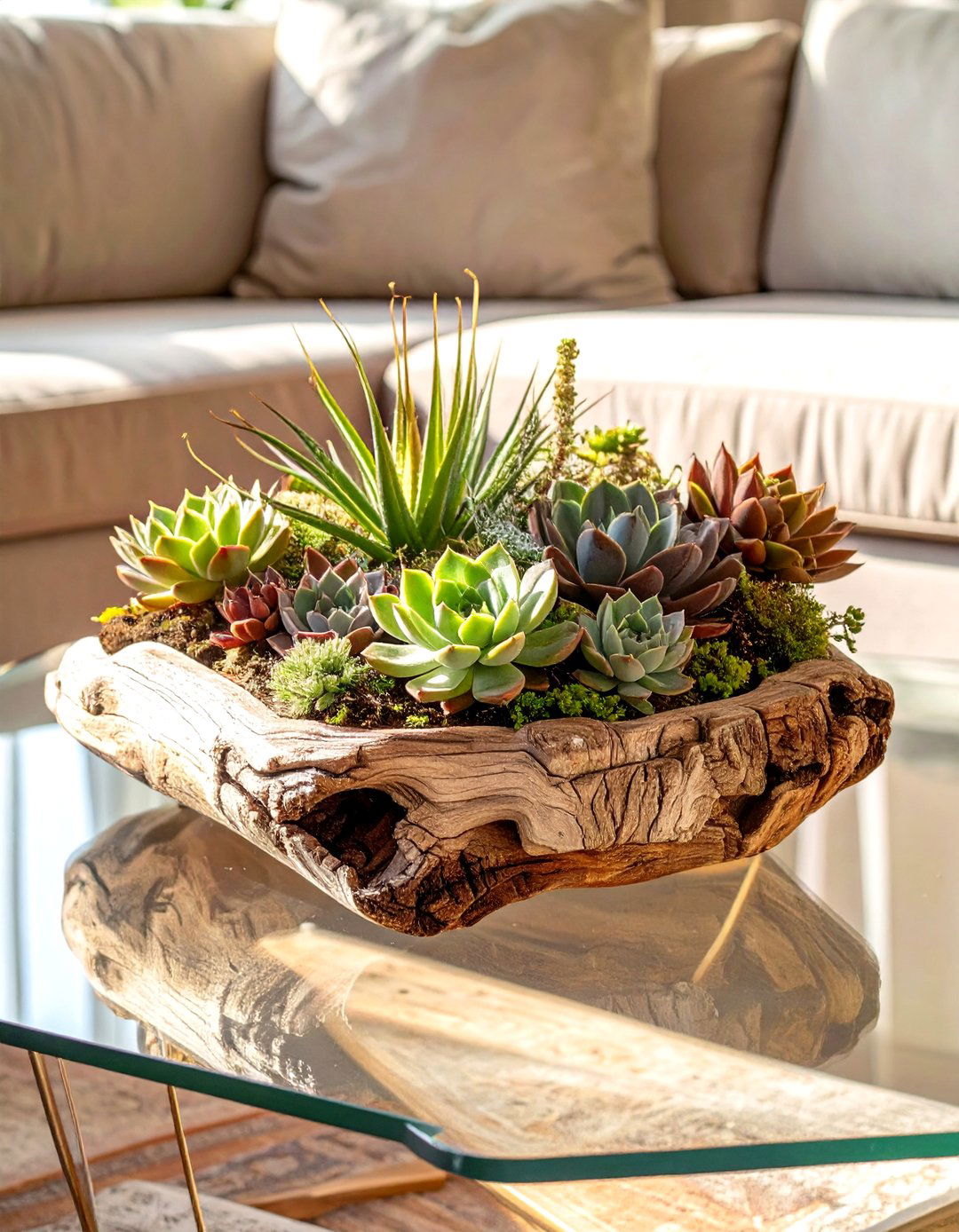 Driftwood Succulent Garden Arrangement - 30 succulent garden ideas