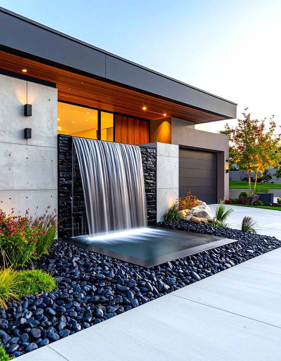 Driveway Entrance with Integrated Water Feature - 30 driveway entrance landscaping ideas