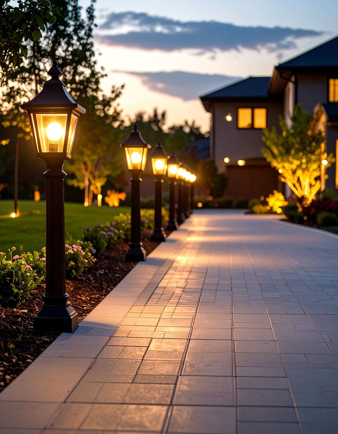 Driveway Illumination with Post Lights - 30 outdoor  lights ideas