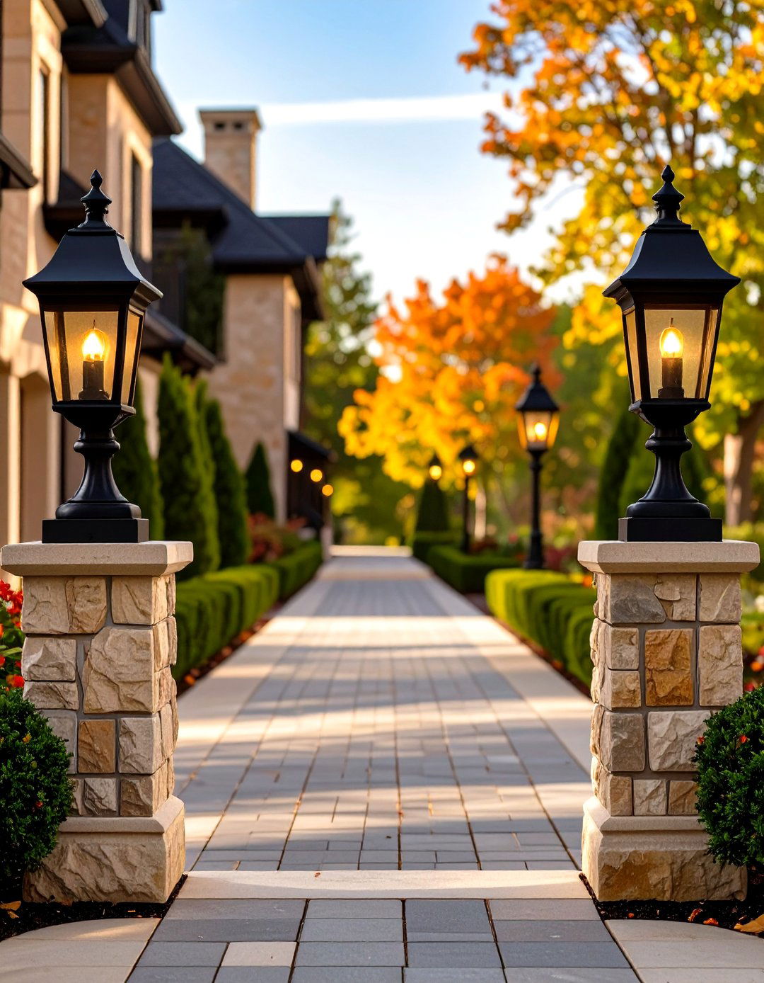 Driveway Post Lanterns for a Grand Entrance - 30 outdoor lighting ideas for front of house